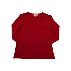 St John Sport Red V-Neck Knit Top Women's Small Made USA 3/4 Sleeve Vintage